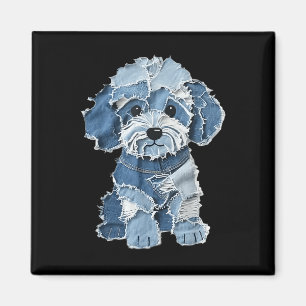 Aimant Patch en denim drôle rétro imprimé animal chien 