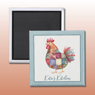 Aimant Patchwork Hen et Pois bleus