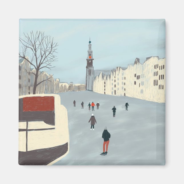 Aimant Patinage sur glace à Amsterdam sur les canaux en h (Devant)