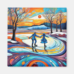 Aimant Patinage sur glace au coucher du soleil