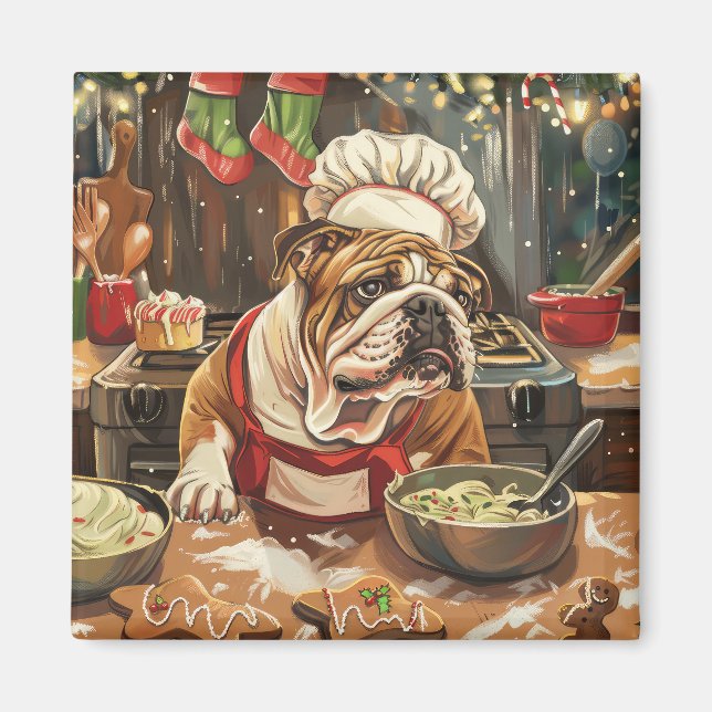 Aimant Pâtisserie de Noël de Bulldog : Noël Festif (Devant)