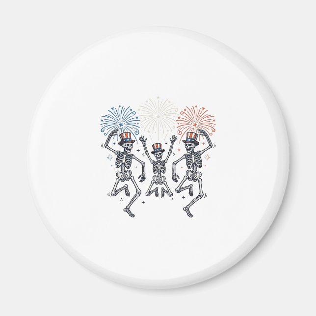 Aimant Patriotic Dancing Skeleton Fireworks Vintage Shirt (Devant)