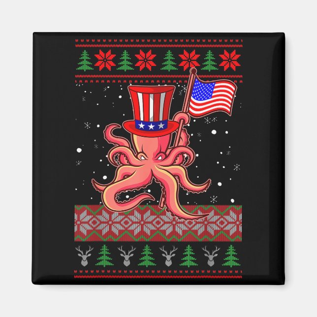 Aimant Patriotic Ugly Christmas Sweater Women Kids Men  (Devant)