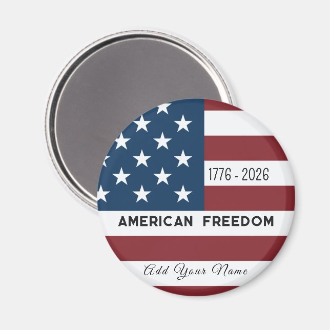Aimant Patriotic US Flag Custom Text Name (Recto/Verso)