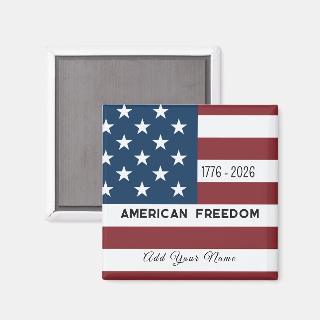 Aimant Patriotic US Flag Custom Text Name (Recto/Verso)