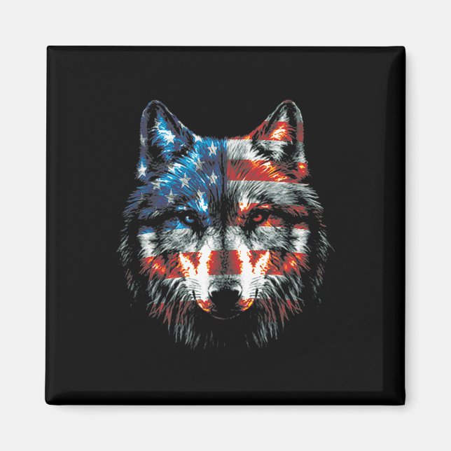 Aimant Patriotique 4 juillet Wolf Américain Drapeau Wolf  (Devant)