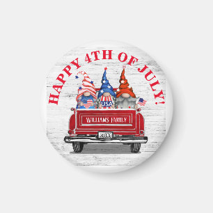 Aimant Patriotique Gnome Vintage Camion Rouge 4 juillet