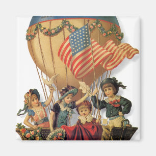 Aimant Patriotique vintage, Enfants dans un ballon à air