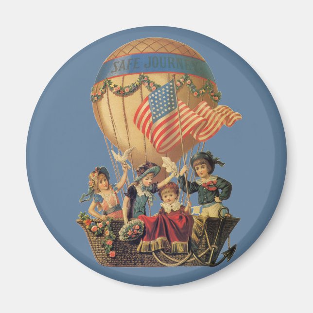 Aimant Patriotique vintage, Enfants dans un ballon à air  (Devant)