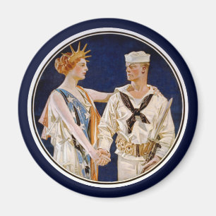 Aimant Patriotisme Vintage, Lady Liberty avec marin de la