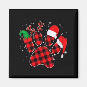 Aimant Patte de chien Noël Buffalo Plaid Patte Santa Elf 