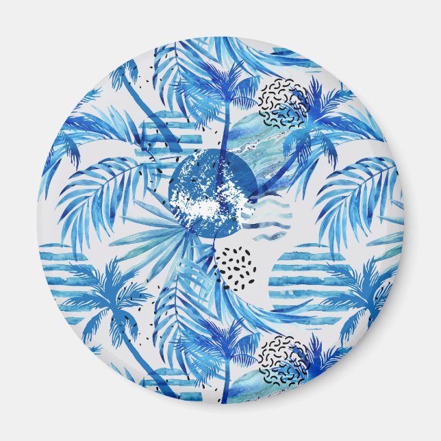 Aimant Pattern de Bright Blue Tropical Watercolor (Devant)