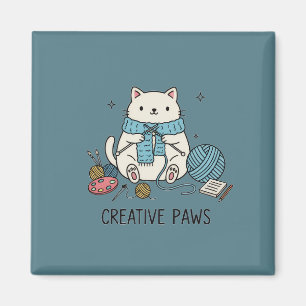 Aimant Pattes Créatives Tricotant Chat Blanc Accent Échar