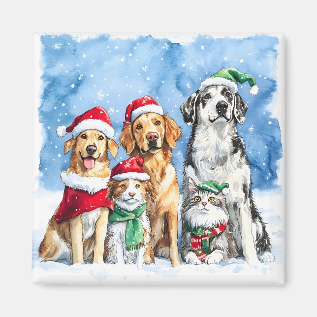 Aimant Pattes enneigées Festive Mignon Animaux de Noël Aq (Devant)