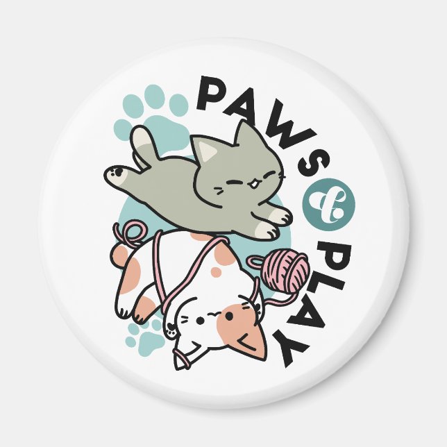 Aimant Pattounes et Jeux – Illustration de Chat Adorable (Devant)