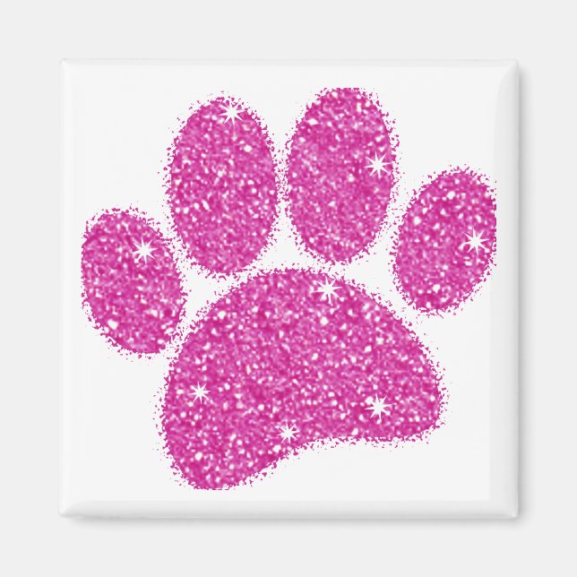 Aimant Pawprint de chien de Parties scintillant rose (Devant)
