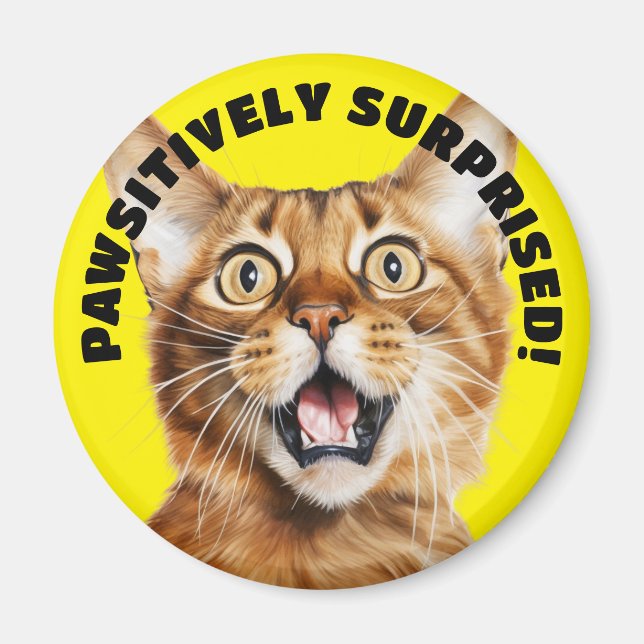 Aimant PAWSITIVEMENT SURPRIS ! Drôle Crazy Cat Jaune (Devant)