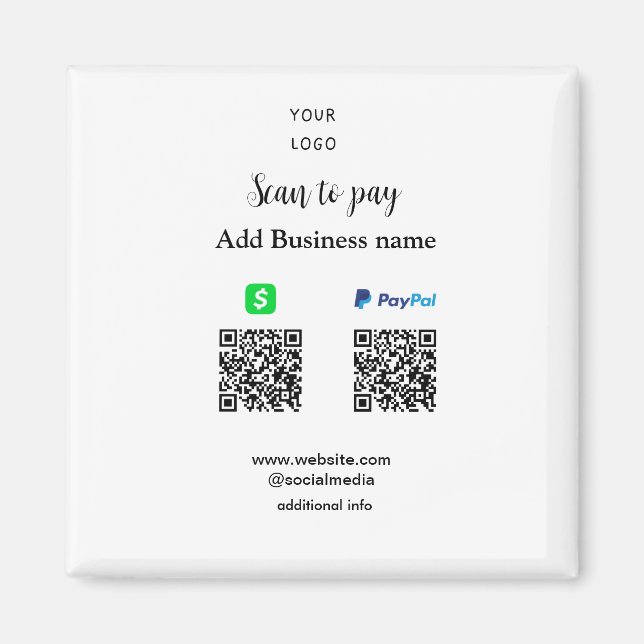 Aimant Paypal Cashapp numérisation pour payer QR ajouter  (Devant)