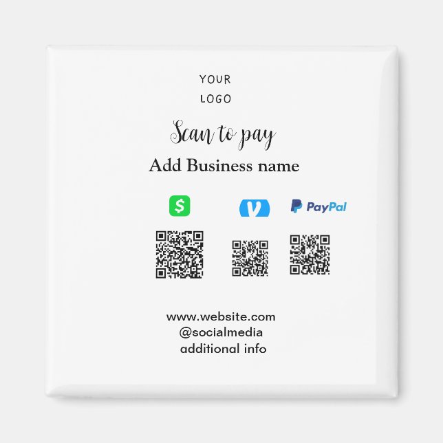 Aimant Paypal Cashapp venmo scan pour payer QR ajouter un (Devant)
