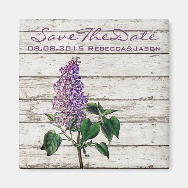 Aimant pays blanc grange bois violet lilas mariage (Devant)
