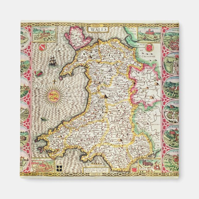 Aimant Pays de Galles, gravée par Jodocus Hondius (Devant)