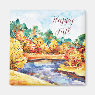 Aimant Paysage aquarelle d'automne avec texte personnalis