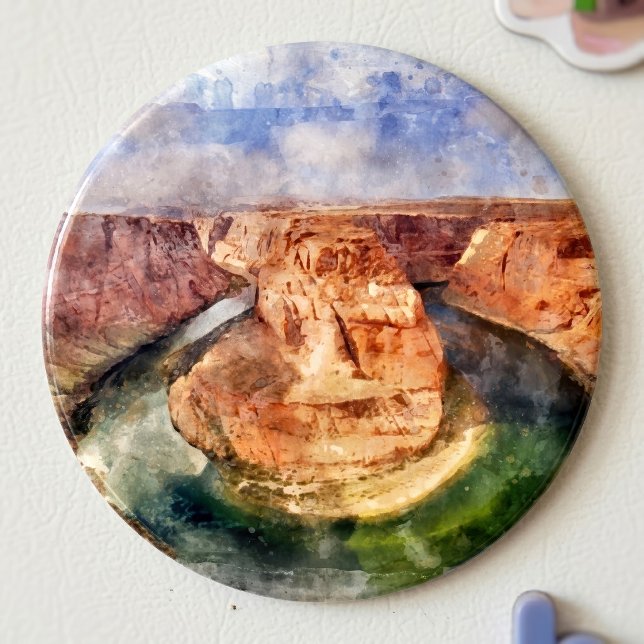 Aimant Paysage aquarelle de Horseshoe Bend Grand Canyon (Horseshoe Bend Watercolor Grand Canyon Landscape. Magnet)