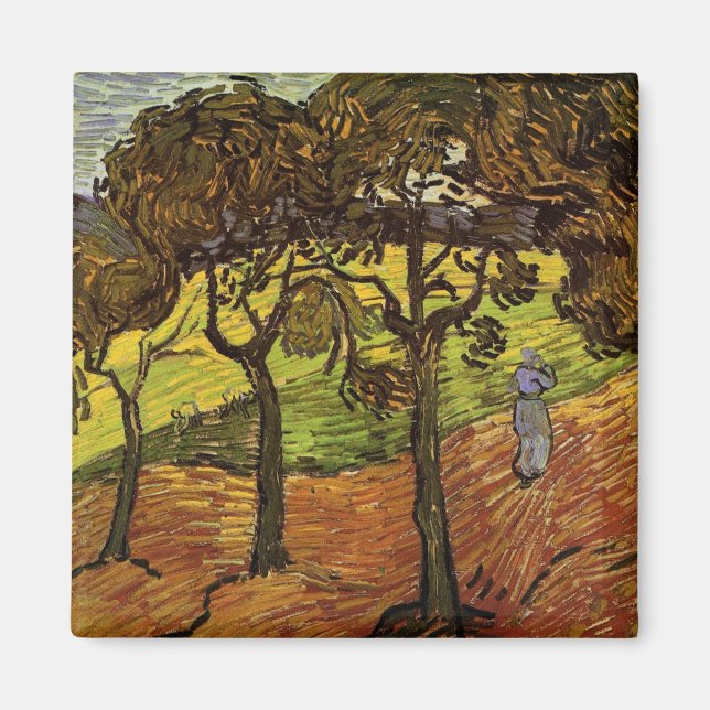 Aimant Paysage, arbres et figures par Vincent van Gogh (Devant)