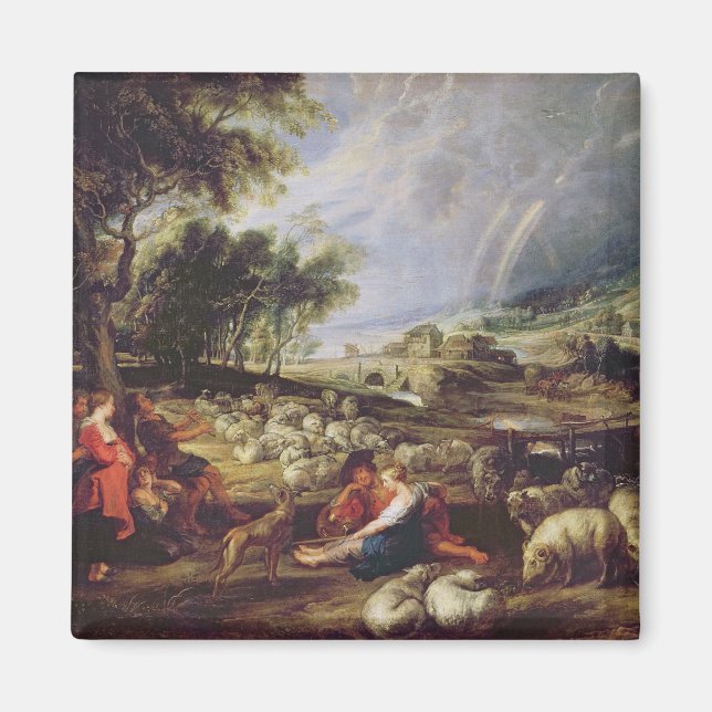 Aimant Paysage avec arc en ciel (Devant)