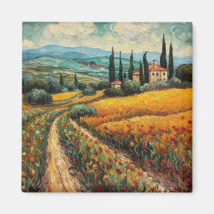 Aimant Paysage de campagne aux fleurs sauvages de la Tosc