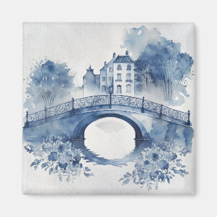 Aimant Paysage de style Delft bleu et blanc