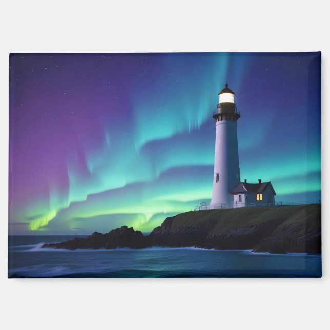 Aimant Paysage du phare Côte Océan Aurora Nuit (Recto)