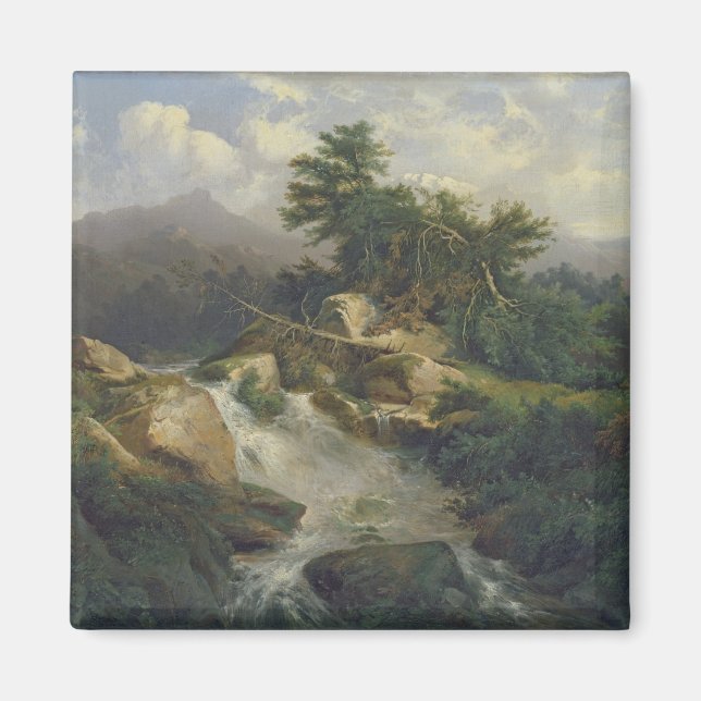 Aimant Paysage forestier avec cascade (Devant)