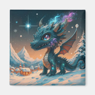 Aimant Paysage hivernal de Chibi Dragon mystique