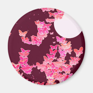 Aimant Paysage lunaire aux papillons - rose, bordeaux