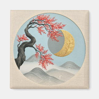 Aimant Paysage lunaire minimaliste de cerisier japonais