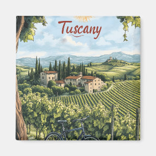 Aimant Paysage toscan avec vignobles et un vélo