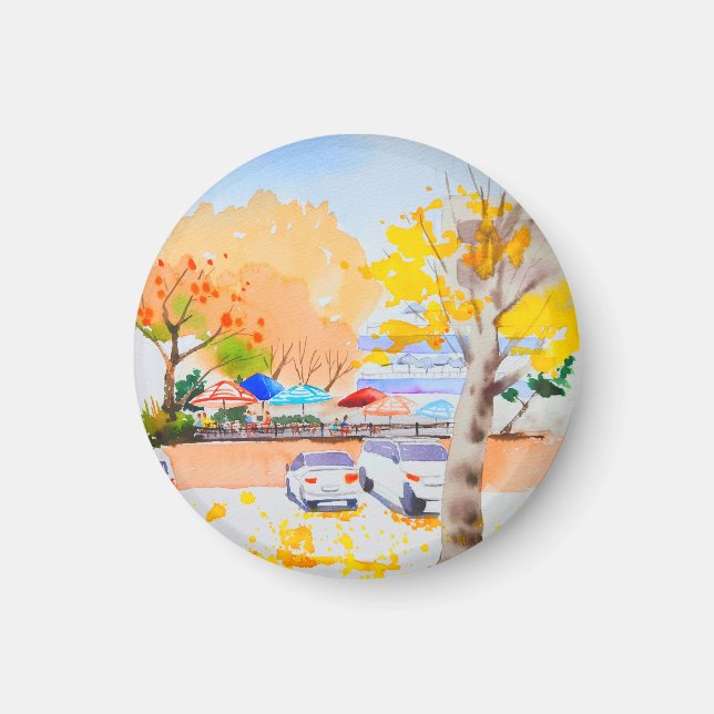 Aimant Paysage urbain automnal aquarelle (Devant)