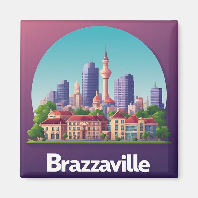 Aimant Paysage urbain de Brazzaville avec cathédrale hist (Devant)