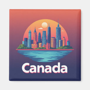 Aimant Paysage urbain de la ville du Canada au coucher du