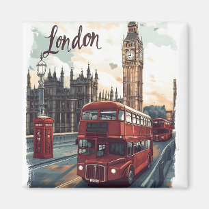 Aimant Paysage urbain de Londres avec bus à impériale et