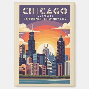 Aimant Paysage urbain vintage de la ville de Chicago Illi