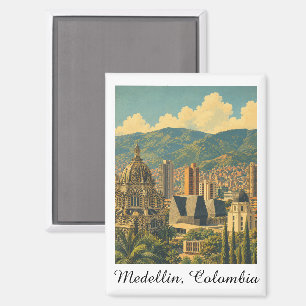Aimant Paysage urbain vintage de Medellín Colombie Voyage
