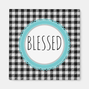 Aimant Paysan Bienheureux Buffalo Noir Plaid & Turquoise