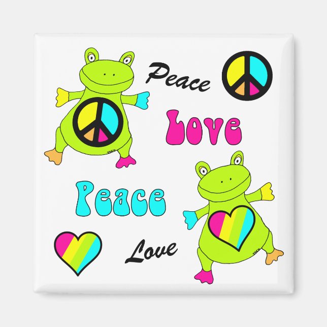 Aimant Peace and Love Frogs Carré (Devant)