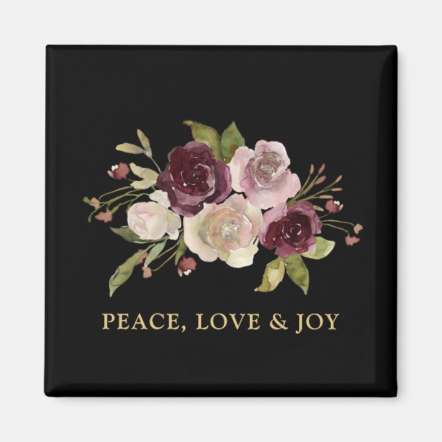 Aimant Peace Love and Joy Winter Bouquet Black Holiday (Devant)