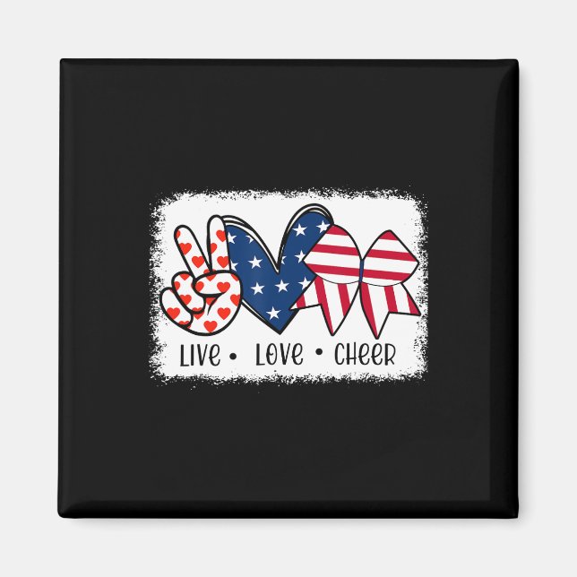 Aimant Peace Love Cheer Usa Drapeau 4 juillet Cheerled (Devant)