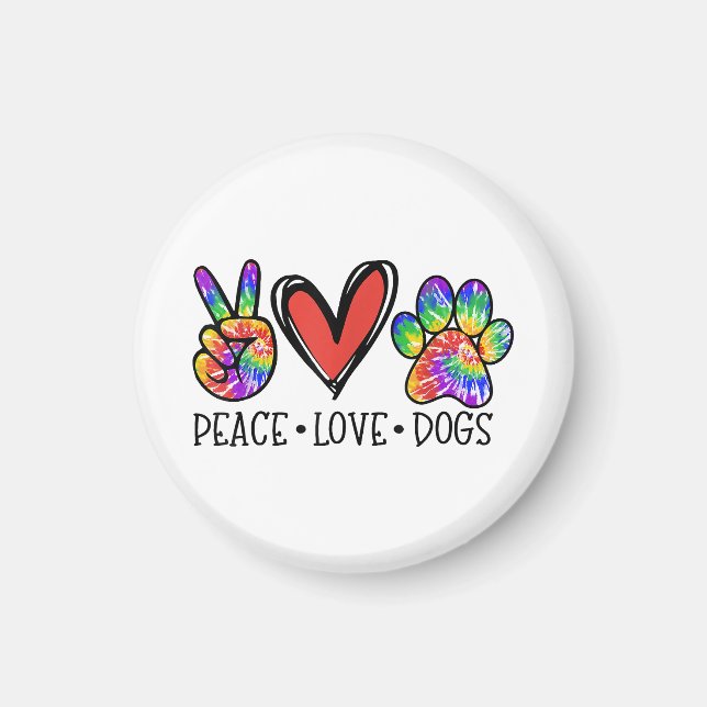 Aimant Peace Love Chiens Paws Tie Dye Rainbow Animal Resc (Devant)