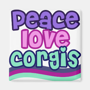 Aimant Peace Love Corgi Retro