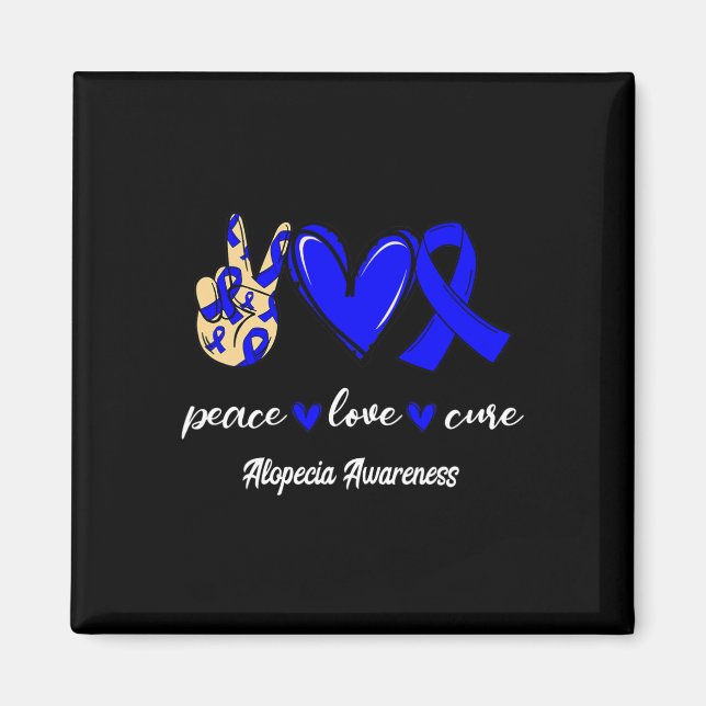Aimant Peace Love Cure Alopecia Blue Ribbon Sensibilisati (Devant)
